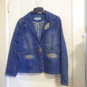 Too -She- She Blue Embellished Denim Jacket Size Large